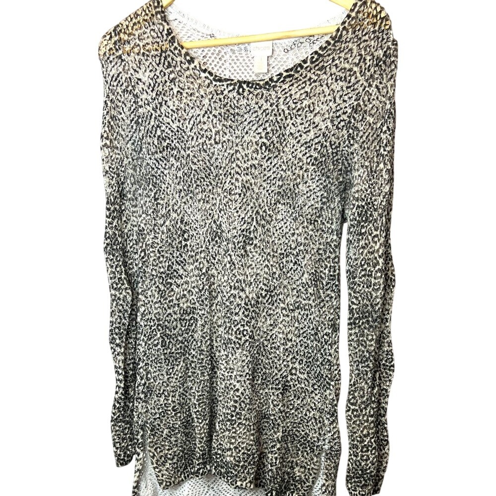 Chico's Loose Knit Leopard‎ Print Hi-Lo Tunic Top SZ 1 (M) Travel Beach Spring